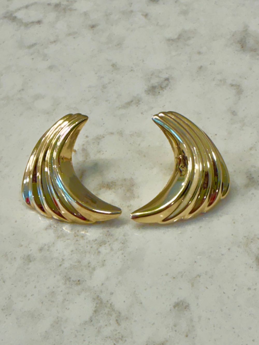 14K Solid Yellow Gold Wave Earrings